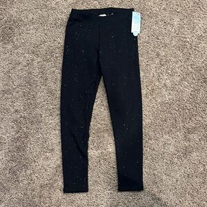 Cat & Jack Brand Girls New Fleece Lined Black Leggings with Sparkles